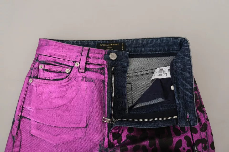 Purple Leopard Cotton Slim Fit Denim Jeans