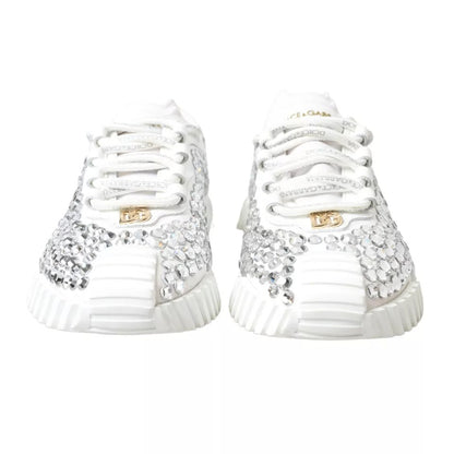 White NS1 Canvas Leather Embellished Sneakers Shoes