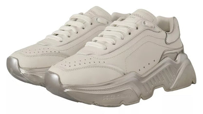 White Silver Leather Daymaster Sneakers Shoes