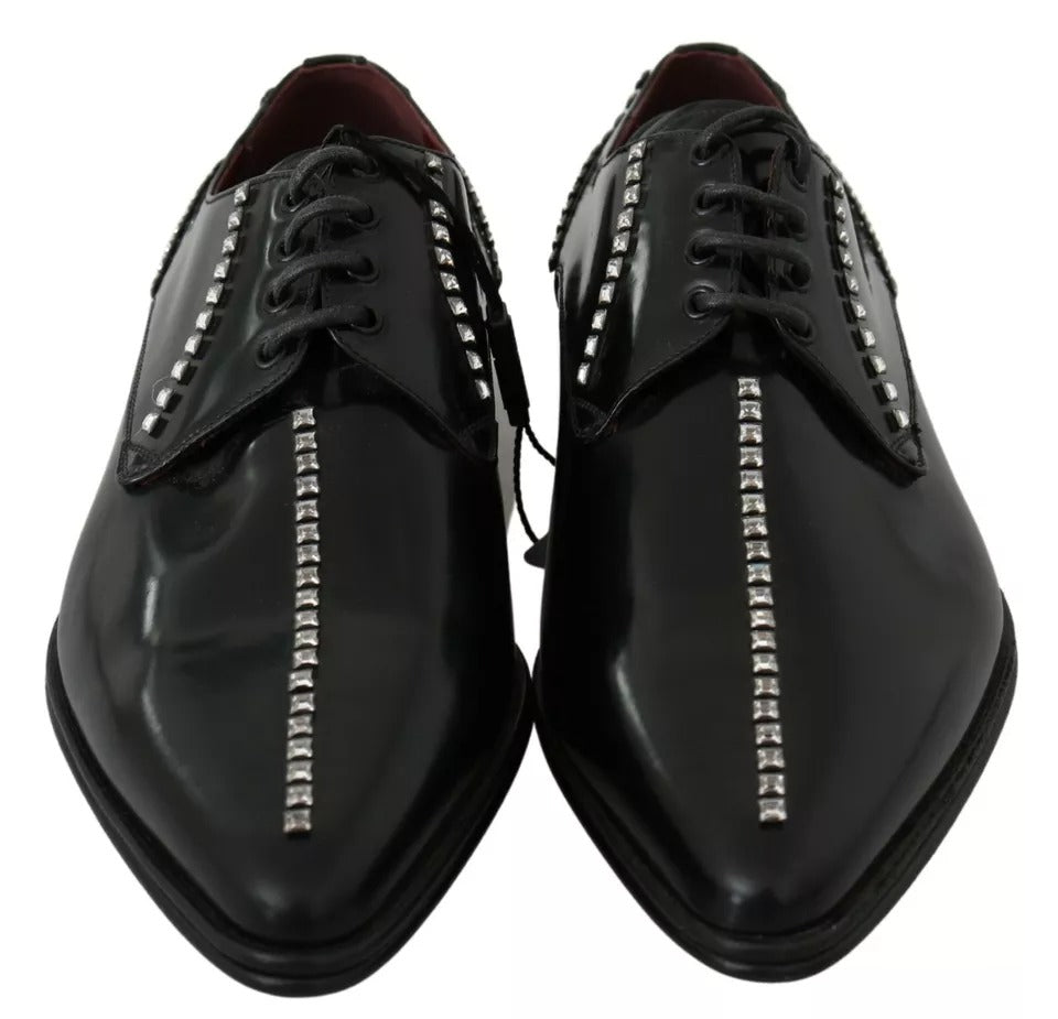 Black Leather Crystal Dress Formal Shoes