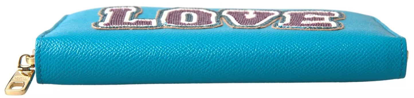 Wallet Light Blue LOVE Leather Zip Around Continental