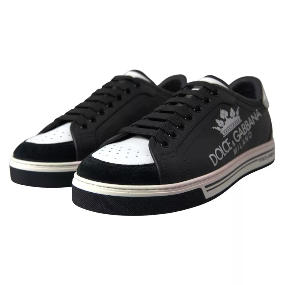 Black Leather Crown Milano Sneakers Shoes