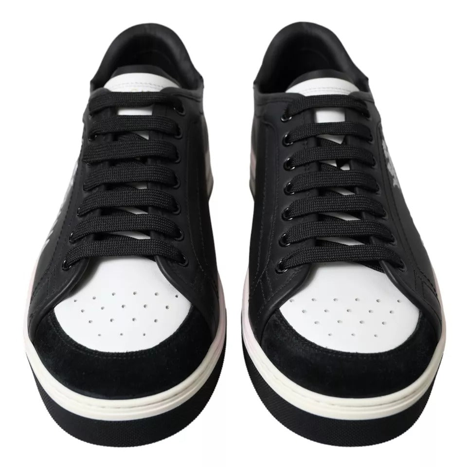 Black Leather Crown Milano Sneakers Shoes