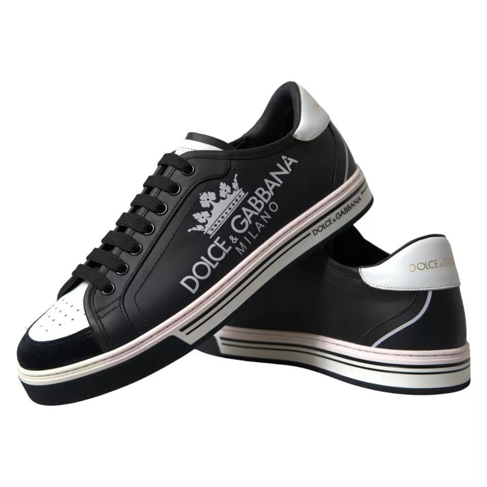 Black Leather Crown Milano Sneakers Shoes