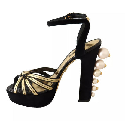 Black Gold Bianca Faux Pearl Sandals