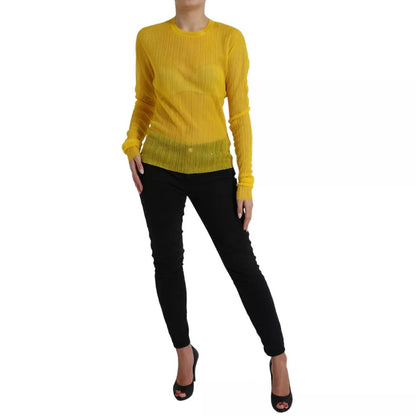 Yellow Sheer Polyester Long Sleeves Blouse