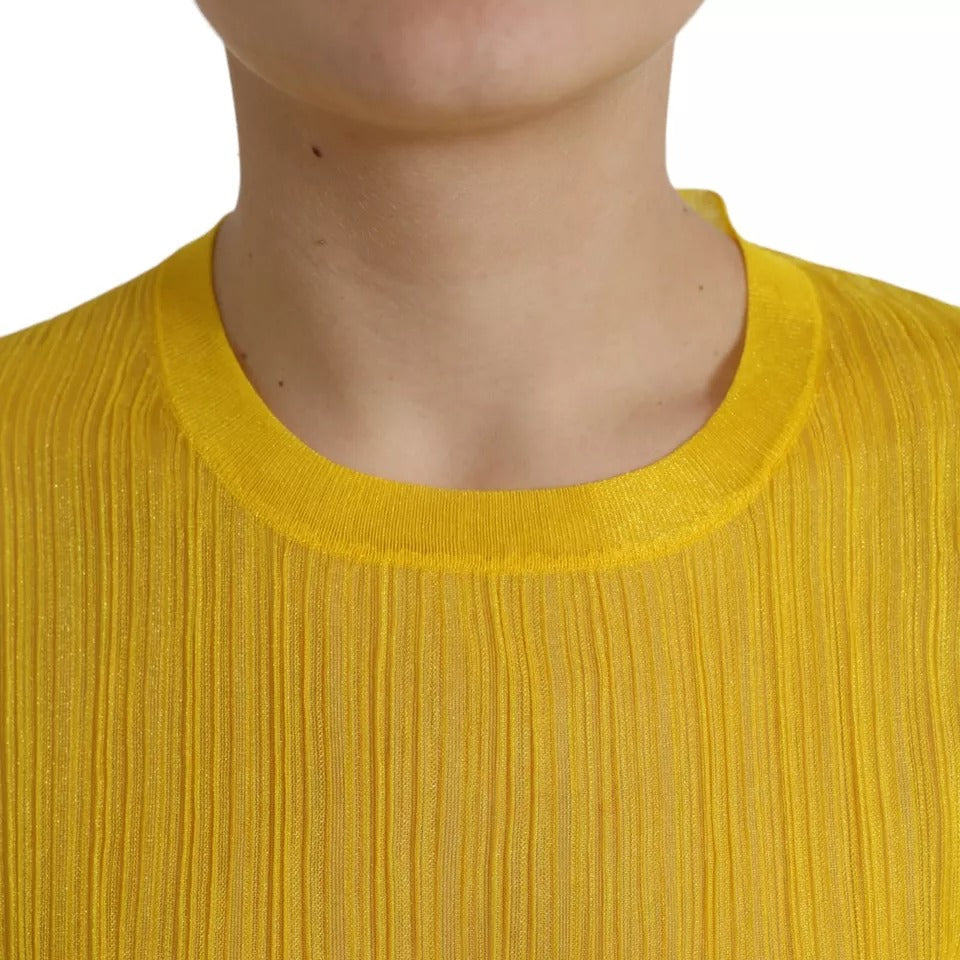 Yellow Sheer Polyester Long Sleeves Blouse