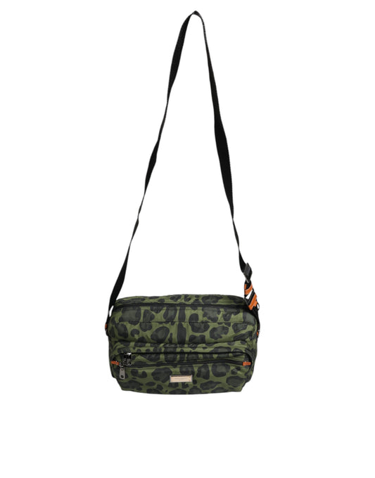 Green Polyester Leopard Print Shell Messenger Bag