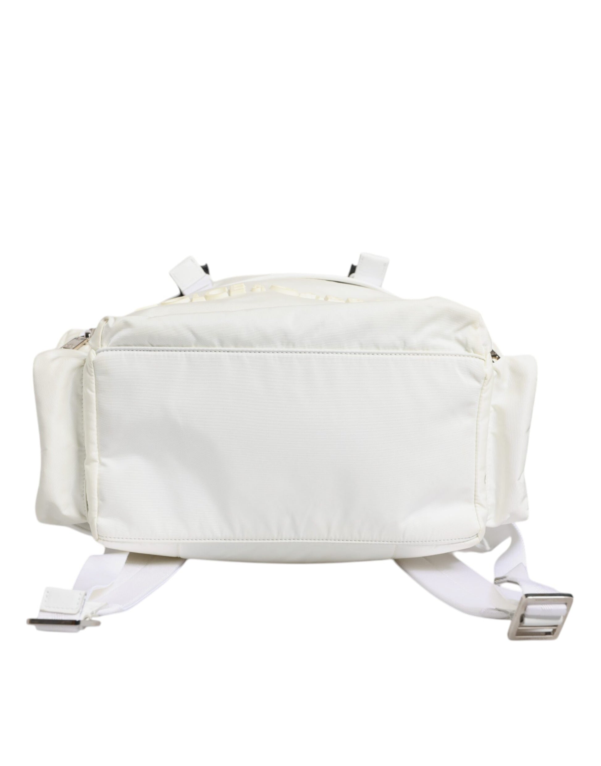 White Nylon Rubber Logo Backpack Rucksack Bag