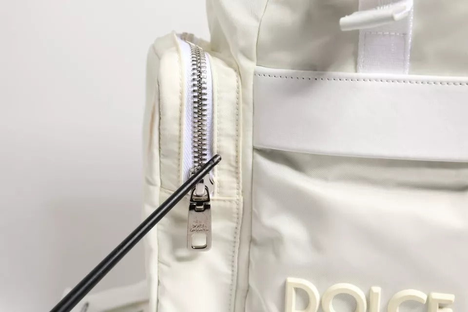 White Nylon Rubber Logo Backpack Rucksack Bag