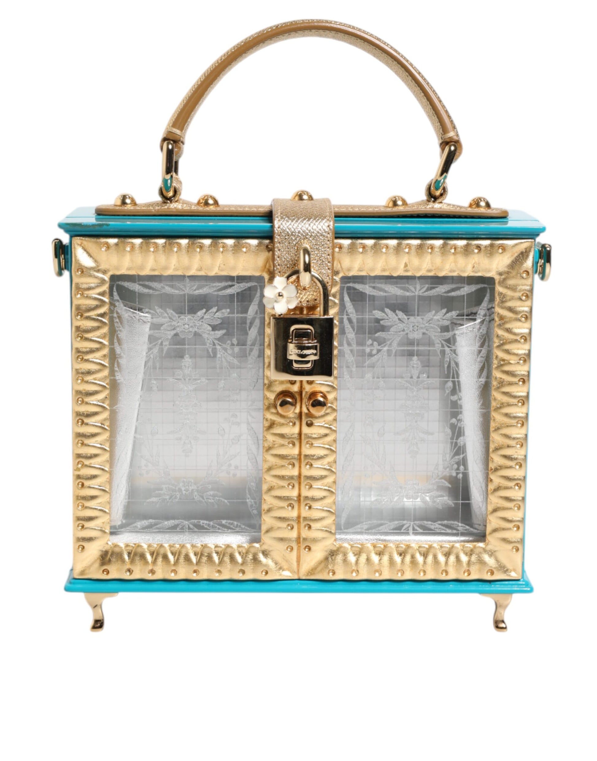 Turquoise Gold Acrylic Leather Miss Dolce Top Handle Bag