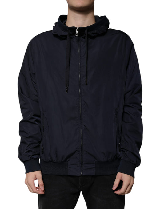 Dark Blue Logo Tape Full Zip Hooded Jacket