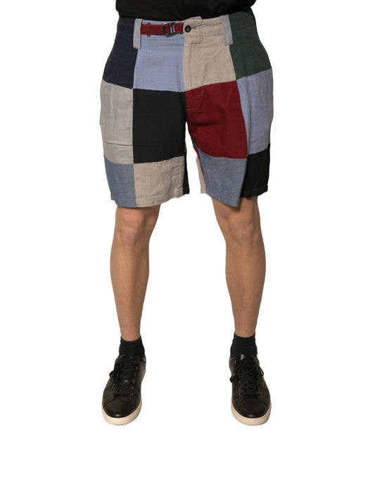 Multicolor Patchwork Linen Men Chino Shorts