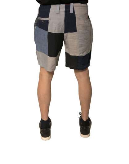 Multicolor Patchwork Linen Men Chino Shorts