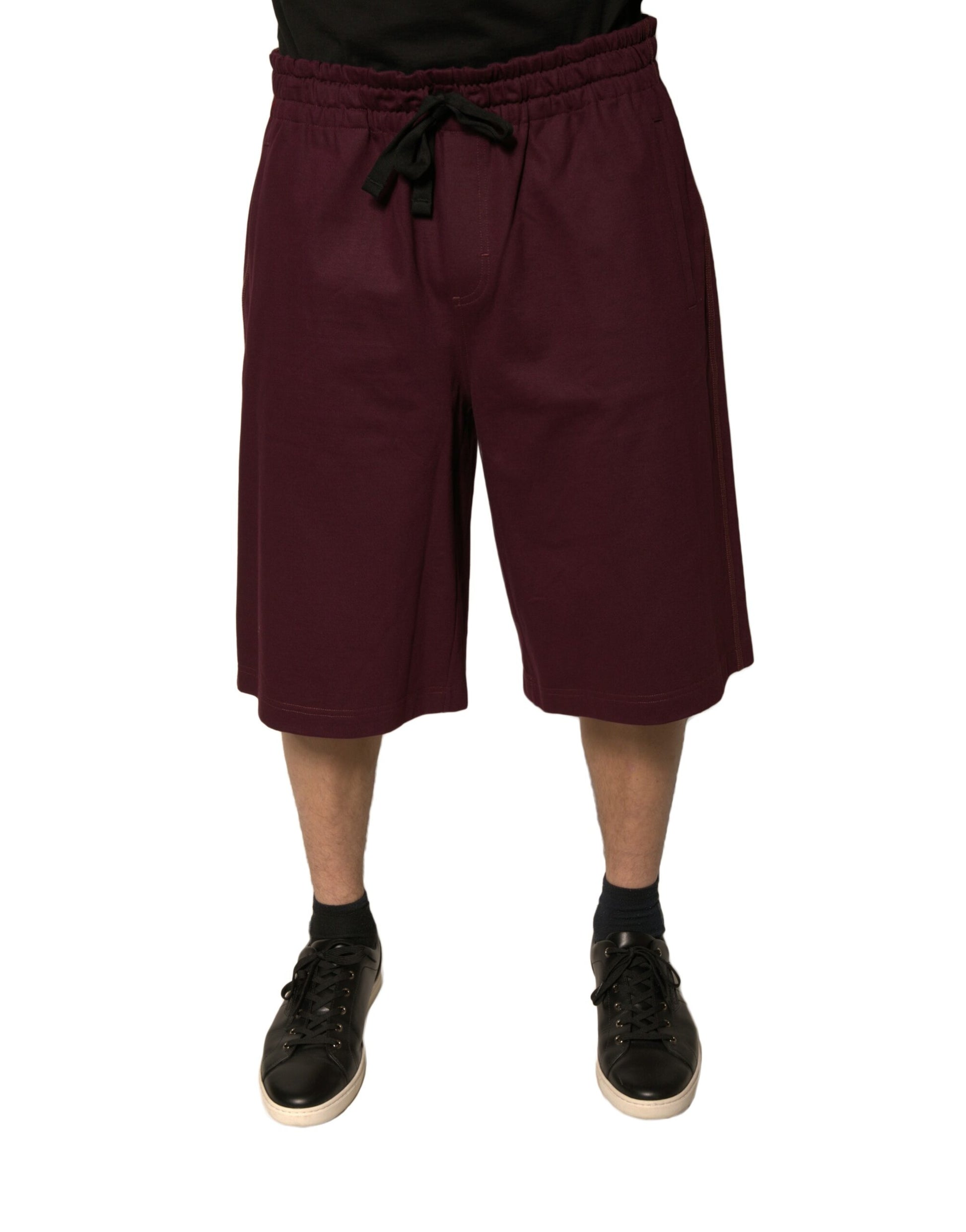 Maroon Cotton Mid Waist Bermuda Shorts