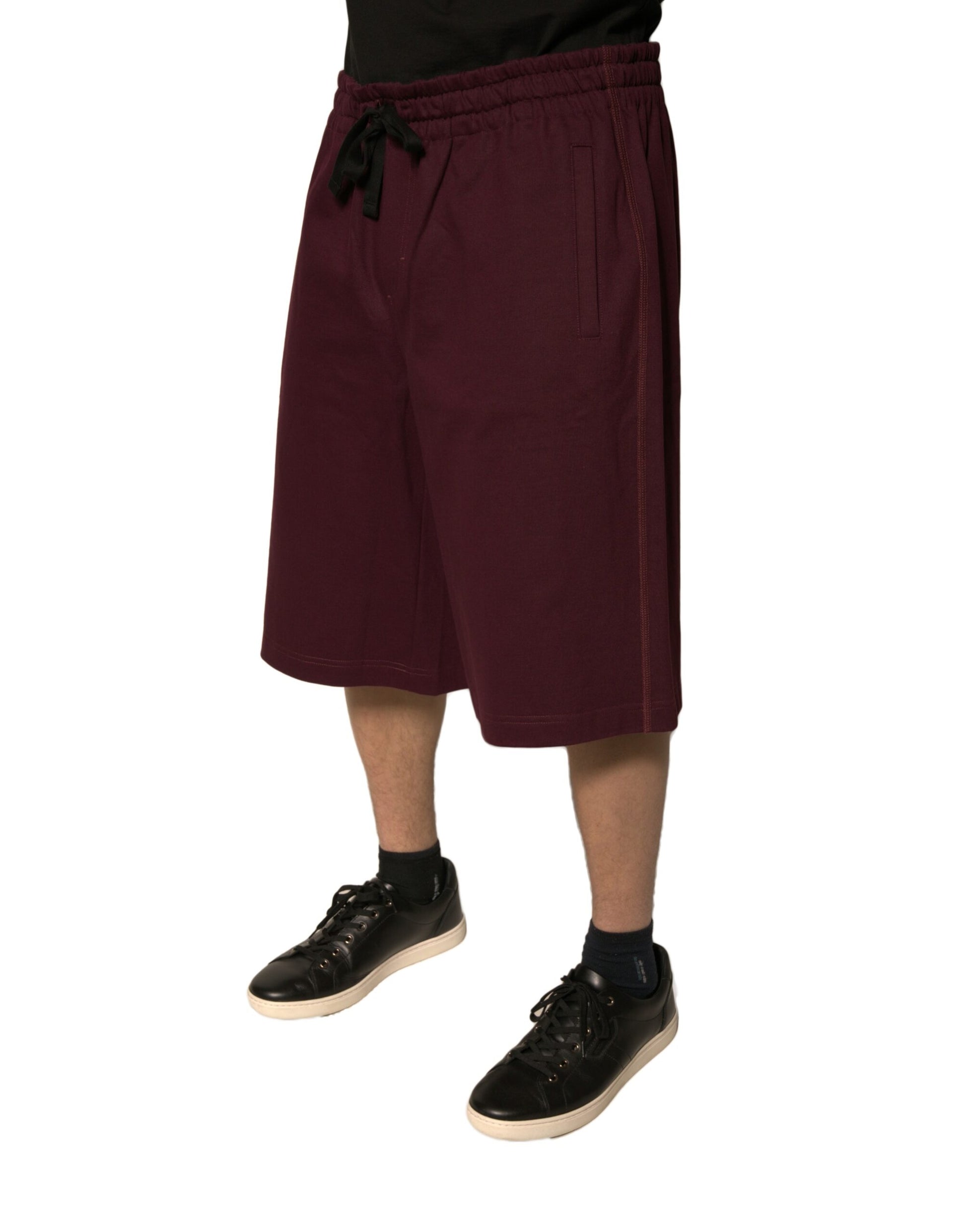 Maroon Cotton Mid Waist Bermuda Shorts