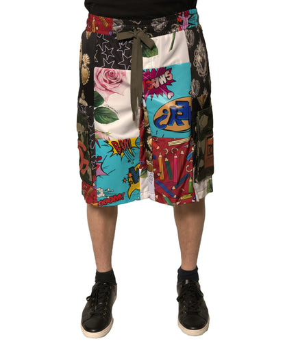 Multicolor Patchwork Cargo Bermuda Shorts