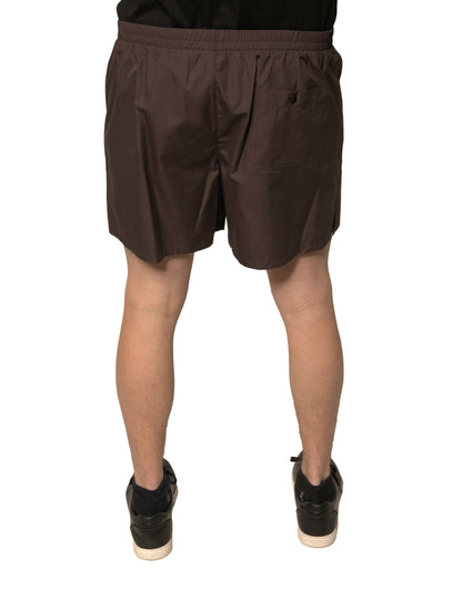 Brown Cotton Blend Men Mid Waist Shorts