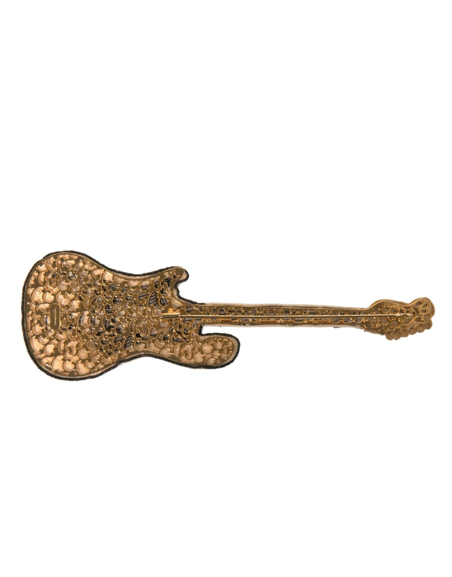 Gold Brass Beaded Guitar Pin Brooch