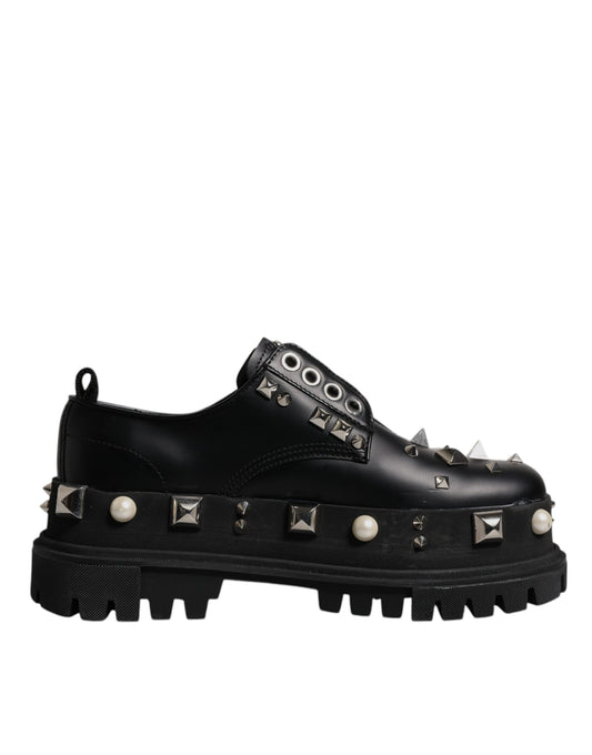 Black Trekking Studded Derby Logo Shoes