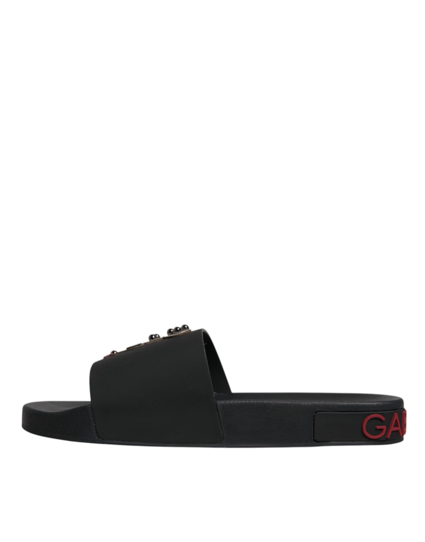 Black Leather Slides Sandals Beachwear Shoes