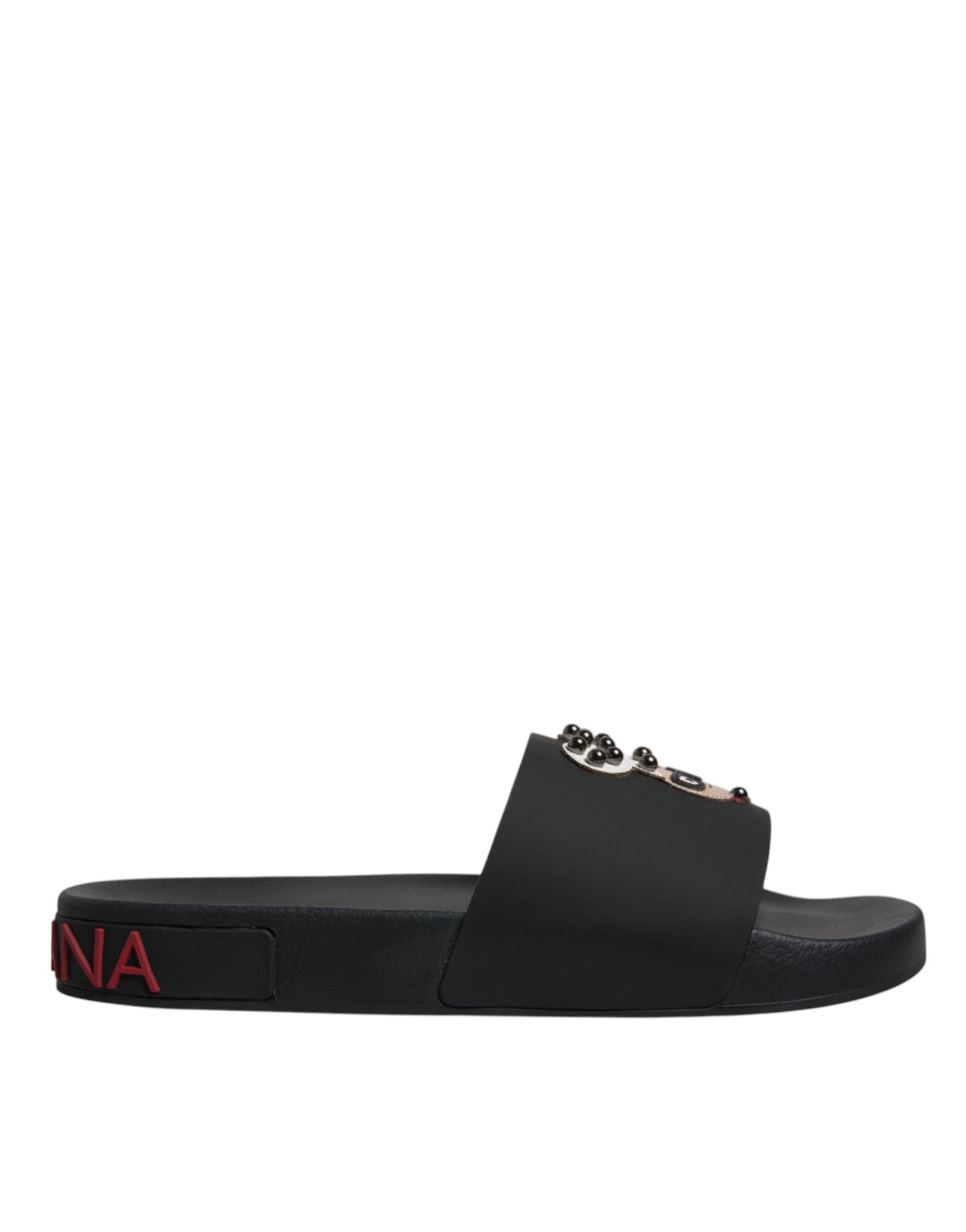 Black Leather Slides Sandals Beachwear Shoes