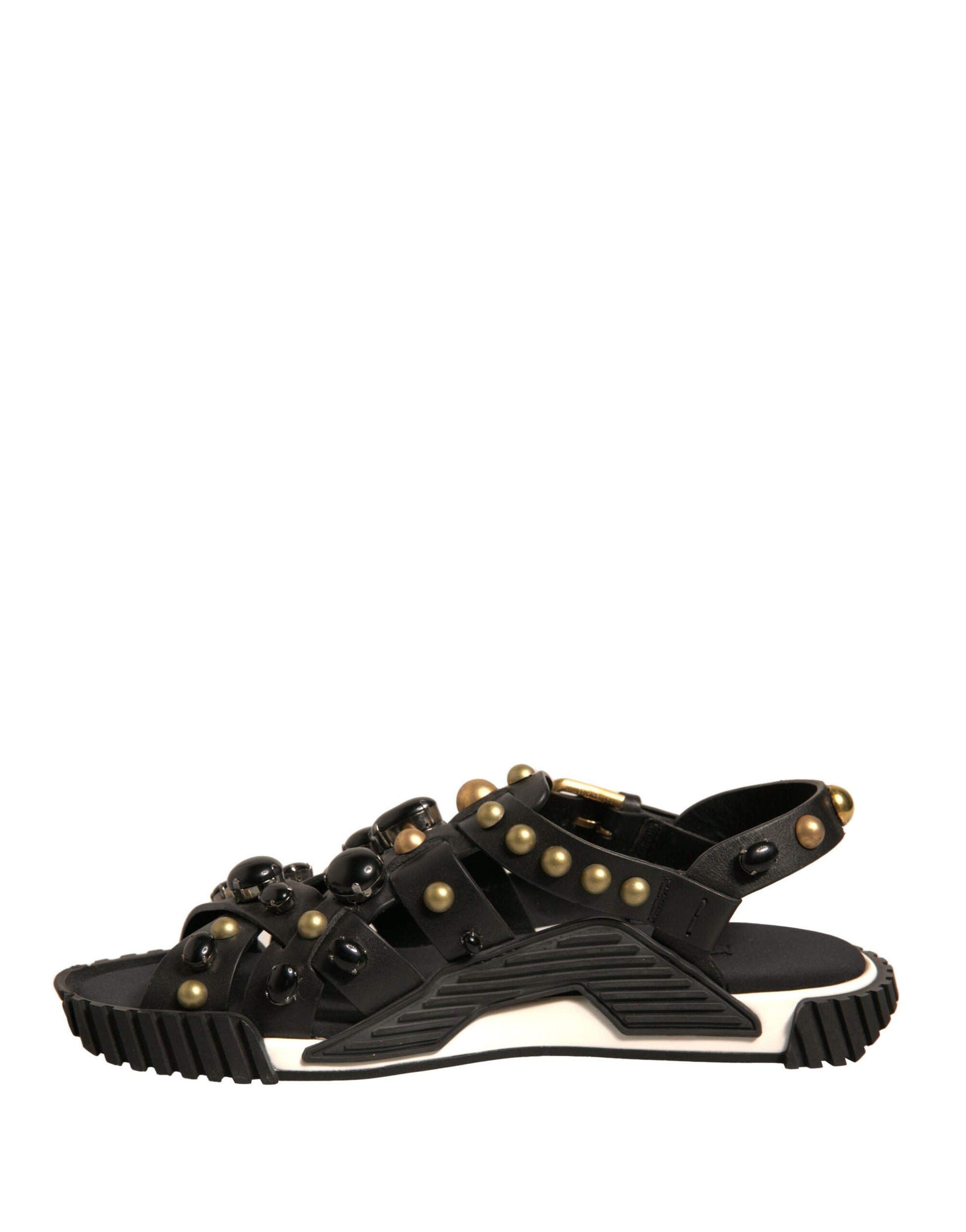 Black Leather Studded Slides Sandals Shoes