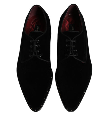 Black Velvet Cotton Lace Up Derby Shoes