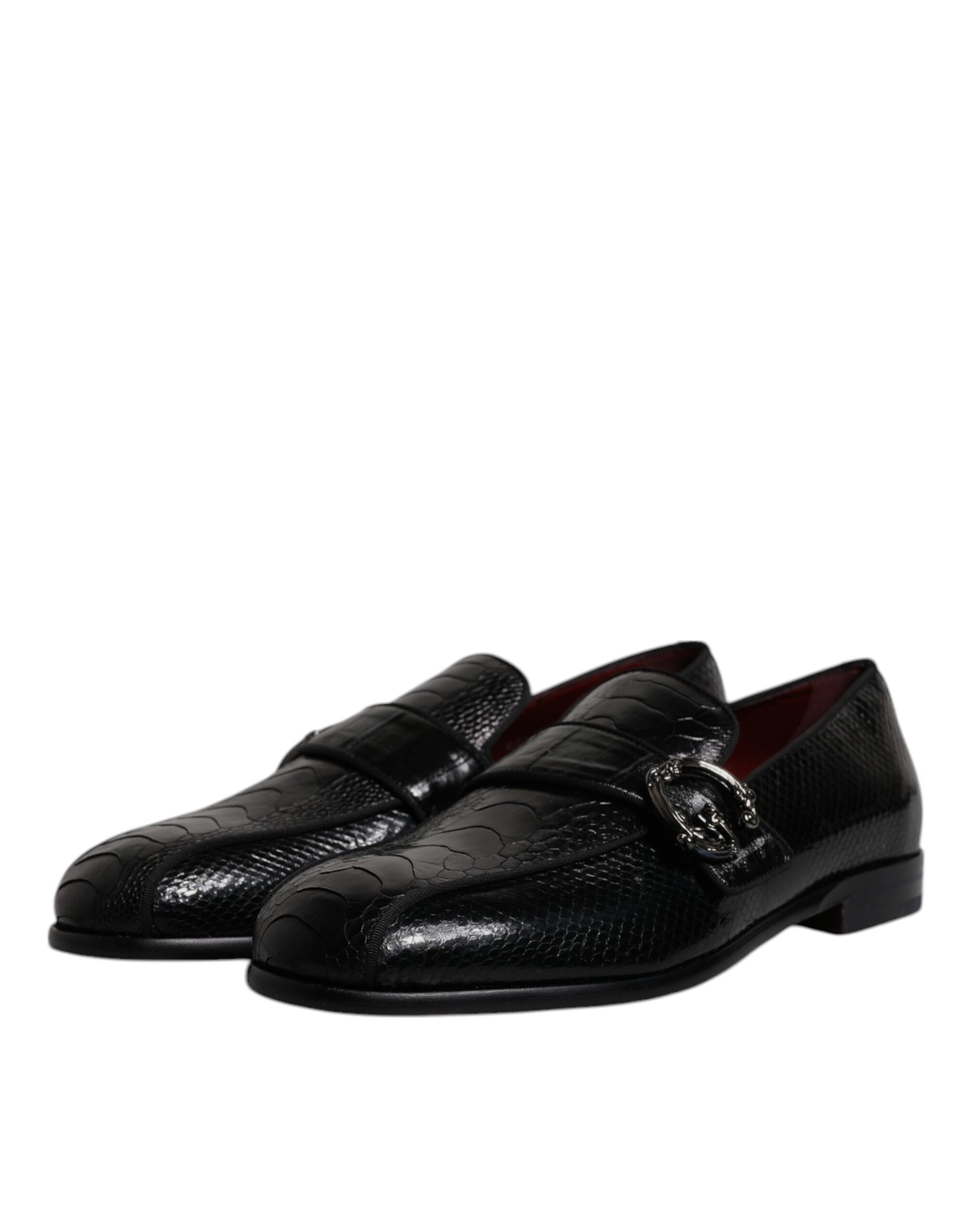 Black Exotic Leather DG Logo Loafers Formal Dress Shoes