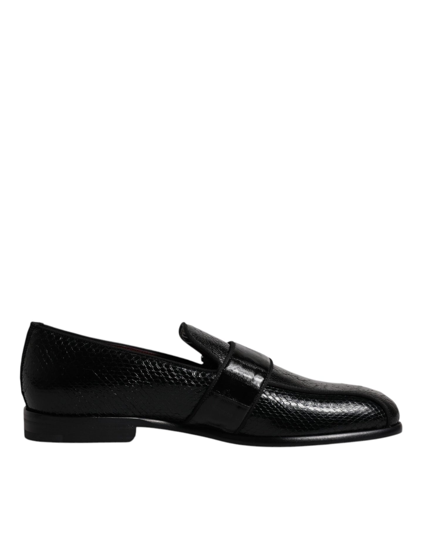 Black Exotic Leather DG Logo Loafers Formal Dress Shoes