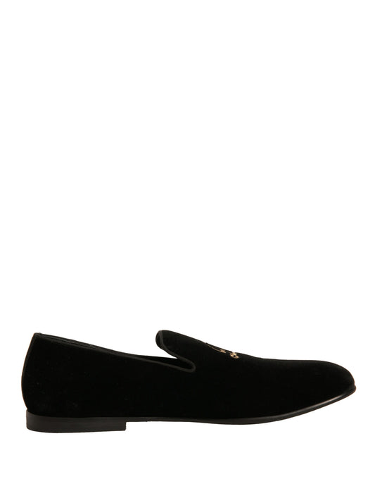 Black Velvet DG Logo Loafers Formal Shoes