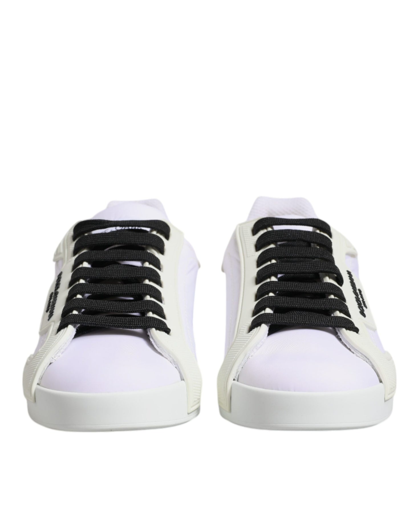 White Nylon Leather Low Top Sneakers Shoes