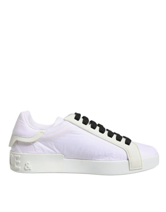 White Nylon Leather Low Top Sneakers Shoes