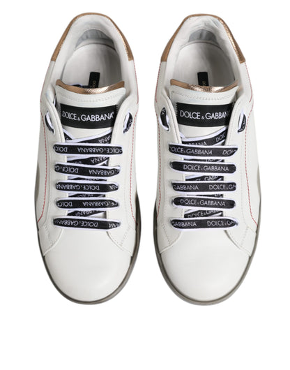 White Black Portofino Leather Sneakers Shoes