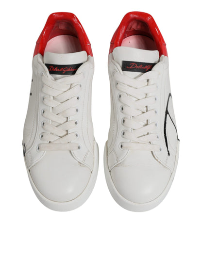 White Red Portofino Leather Sneakers Shoes