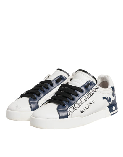 White Blue Leather Crown Milano Sneakers Shoes