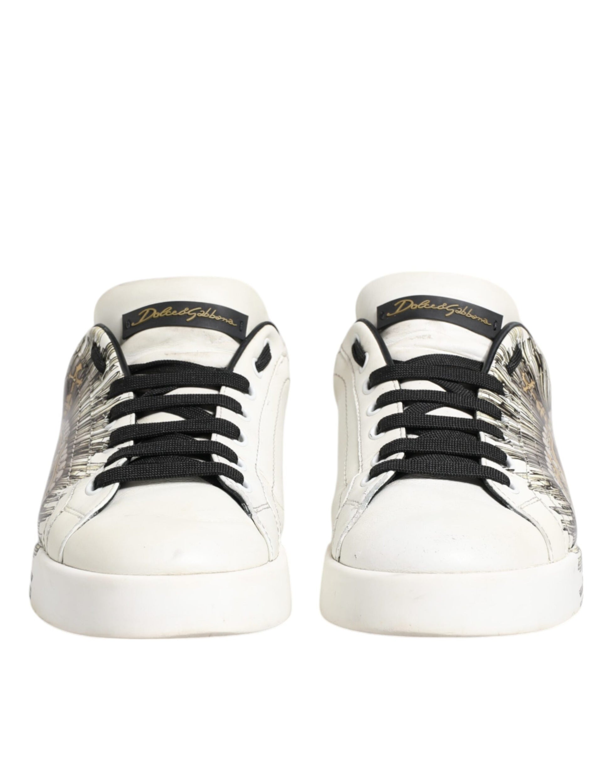 White Black Leather Crown Sneakers Shoes