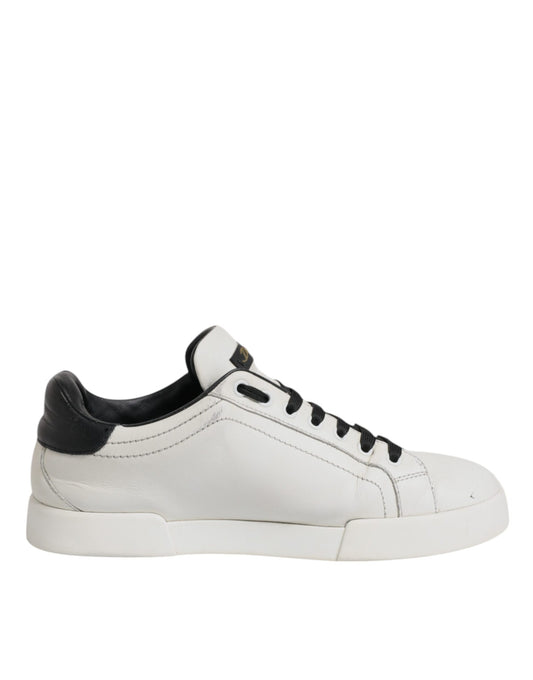 White Black Leather Crown Sneakers Shoes