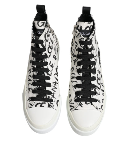 White Canvas Logo High Top Sneakers Shoes