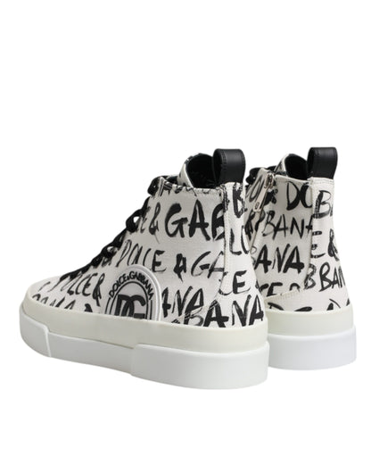 White Canvas Logo High Top Sneakers Shoes