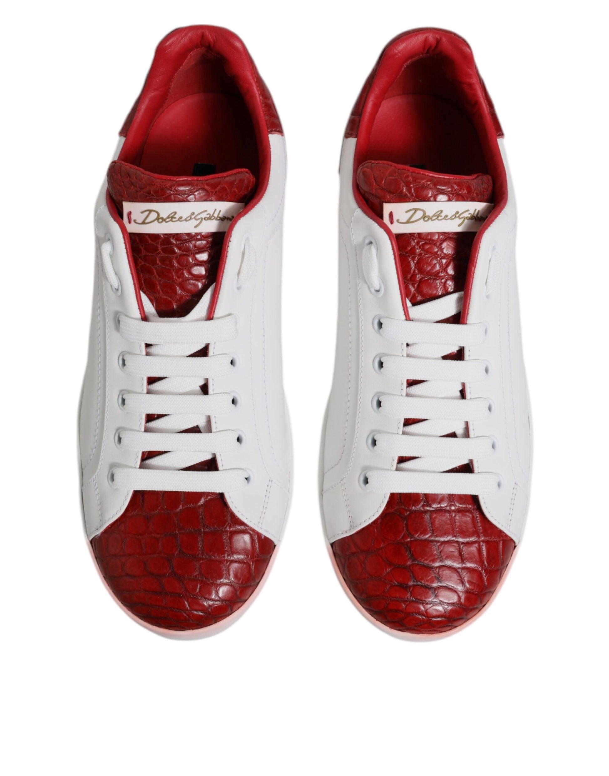 White Red Leather Logo Portofino Sneaker Shoes