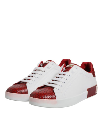 White Red Leather Logo Portofino Sneaker Shoes