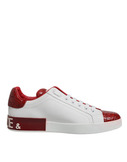 White Red Leather Logo Portofino Sneaker Shoes