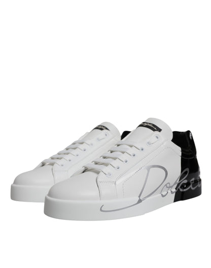 White Black Logo Portofino Sneakers Shoes