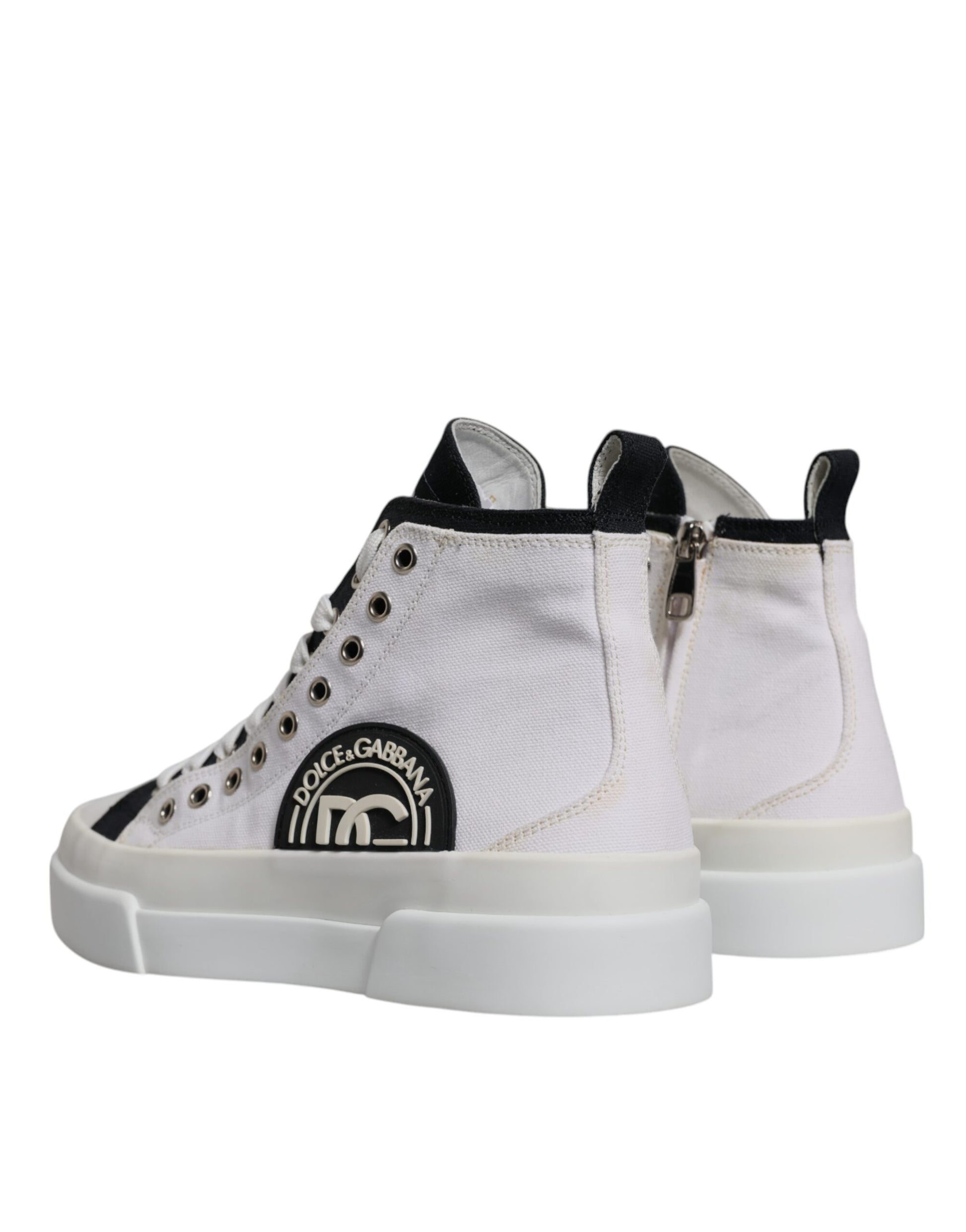 White Black Cotton High Top Sneakers Shoes