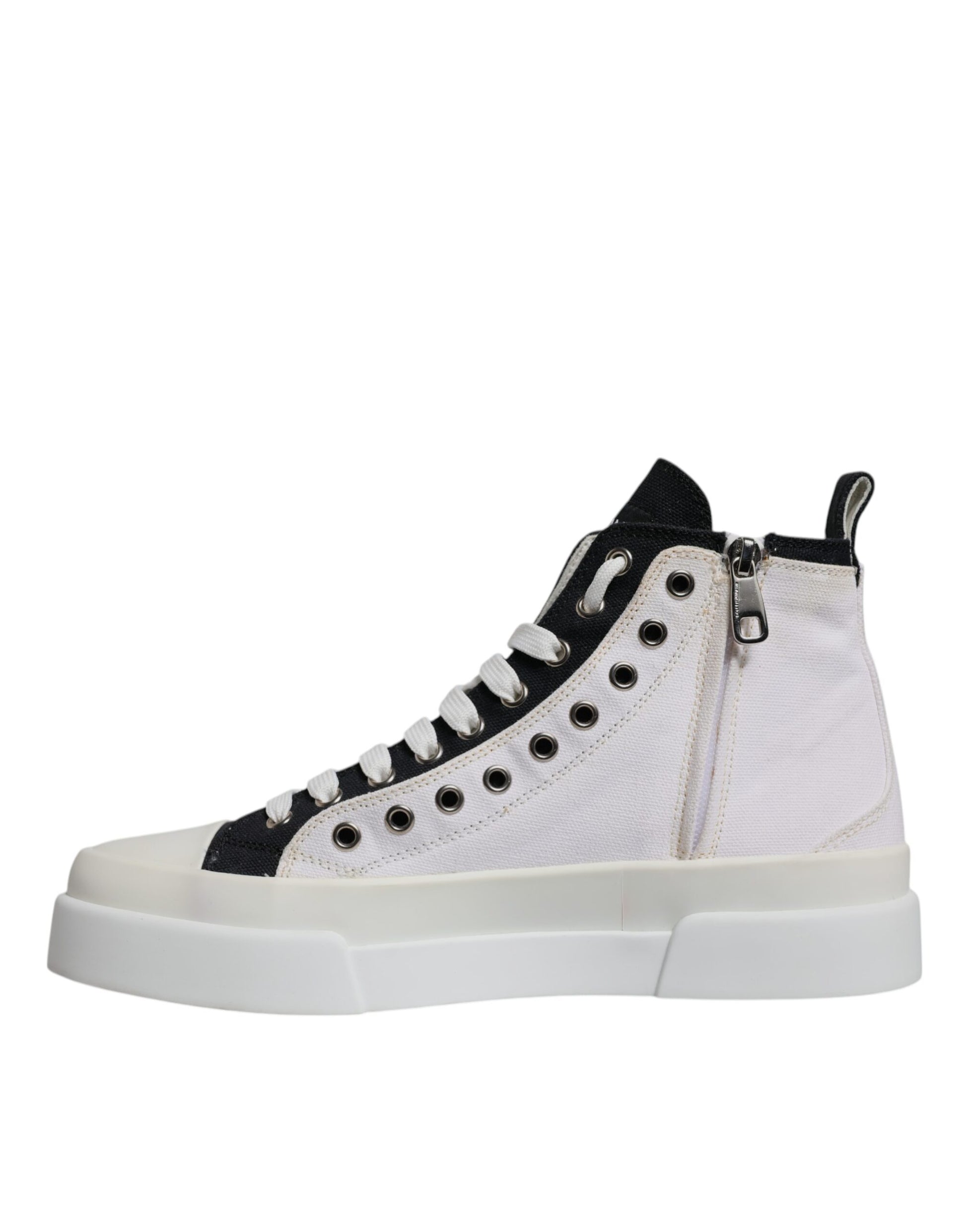 White Black Cotton High Top Sneakers Shoes