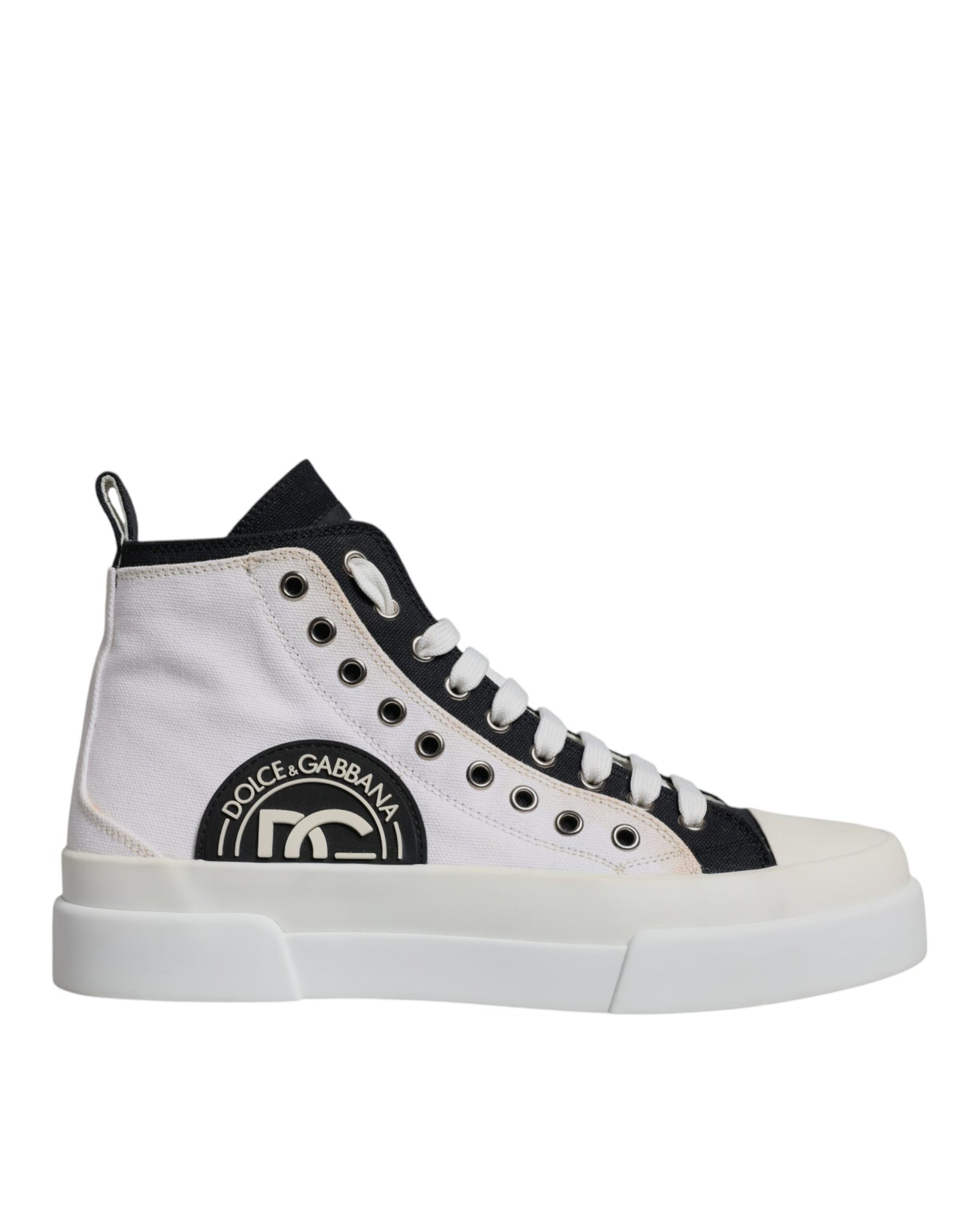 White Black Cotton High Top Sneakers Shoes