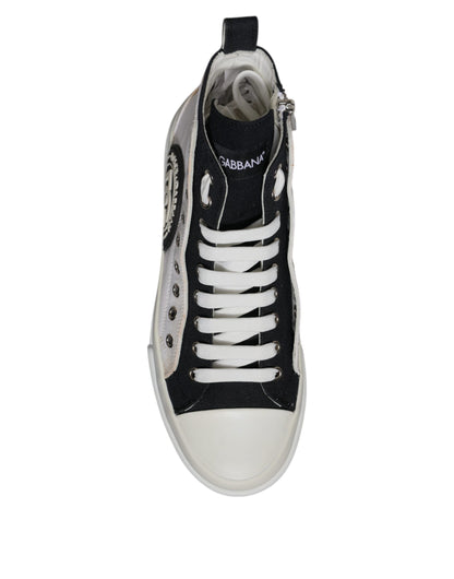 White Black Cotton High Top Sneakers Shoes