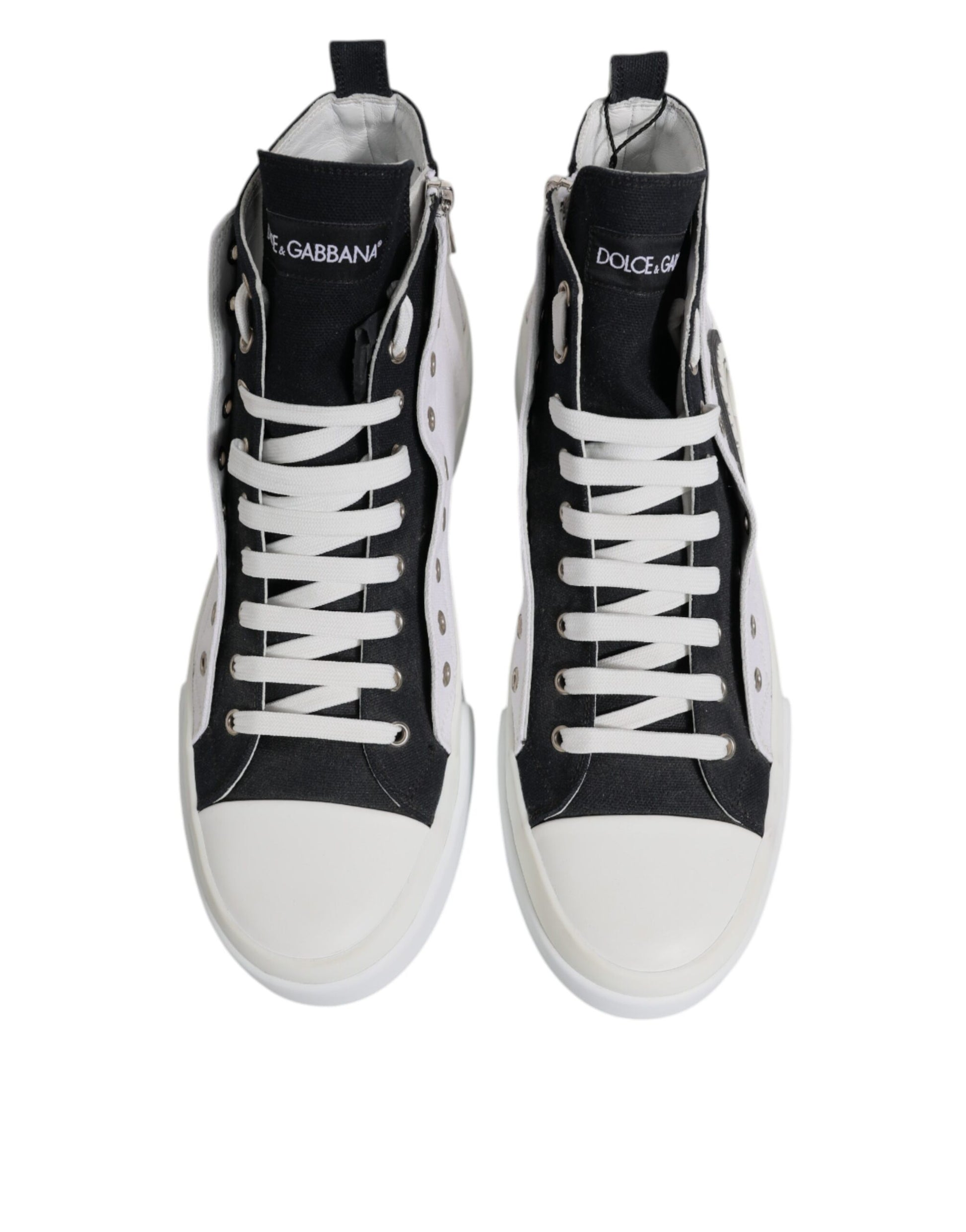 White Black Cotton High Top Sneakers Shoes