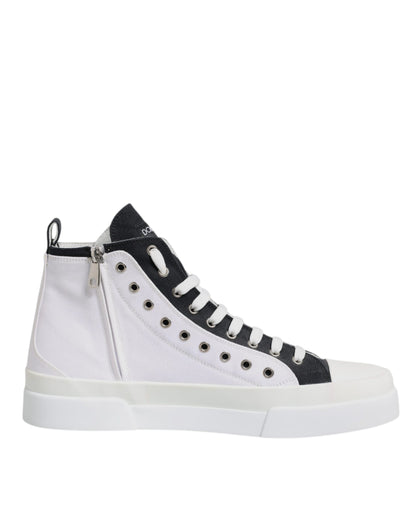 White Black Cotton High Top Sneakers Shoes